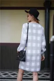 Fall White and Grey Plaid Knitted Dress