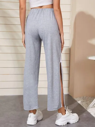 Pure Gray High Waist Slit Trousers
