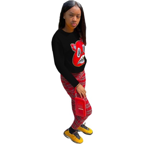 Casual African Print Shirt and Plaid Zipper Trousers