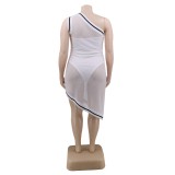 Plus Size Two Piece One Shoulder Mesh Club Dress