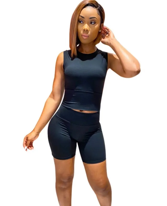 Sleeveless Two Piece Biker Shorts Set