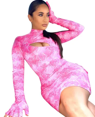 Sexy Cut Out Tie Dye Mini Dress with Full Sleeves