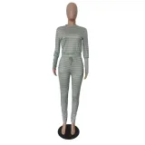 Fall Striped Print Two Piece Pants Set