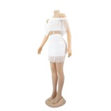 Two Piece White Tassels Party Skirt Set