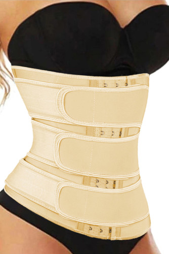 米黄色9钢骨腰部训练三排钩设计舒适塑身衣