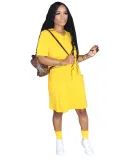 Summer Plain Round Neck Pocket Shirt Dress