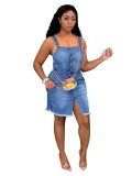 Denim Blue Button Up Strap Bodycon Dress