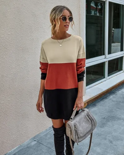 Autumn Contrast Knit Mini Dress