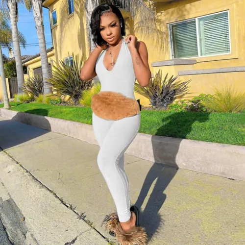 Sports Fitness Backless Halter Jumpsuit