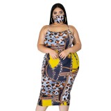 Plus Size Chains Print Strap Midi Dress