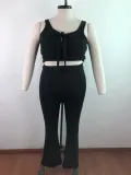 Plus Size Plain Knot Tanks and Pants Set
