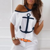 Summer Print O Neck Irregular Shirt