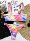 Tie Dye Two Piece Ruffles Swimwear