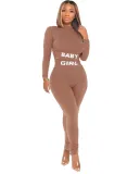 Sports Print Long Sleeve Crop Top and Pants Set