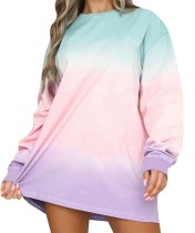 Fall Colorful Round Neck Shirt Dress