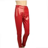 Leather Red High Waist Zipper Leggings