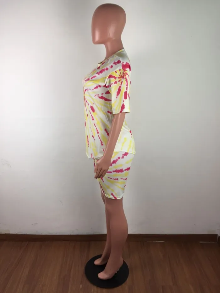 Summer Tie Dye Two Piece Biker Shorts Set