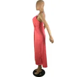 Summer Plain Halter Slit Long Dress