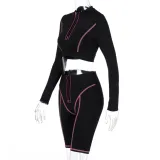 Sports Black Two Piece Biker Shorts Set