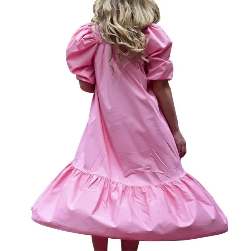 Summer Pink High Low Square Vintage Long Dress