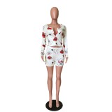 Lips Print Long Sleeve Crop Top and Shorts Set