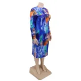 Plus Size Tie Dye Midi Dress with Full Sleeves