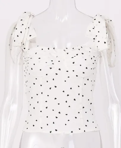 Sexy Vintage Hearts Tied Strap Top