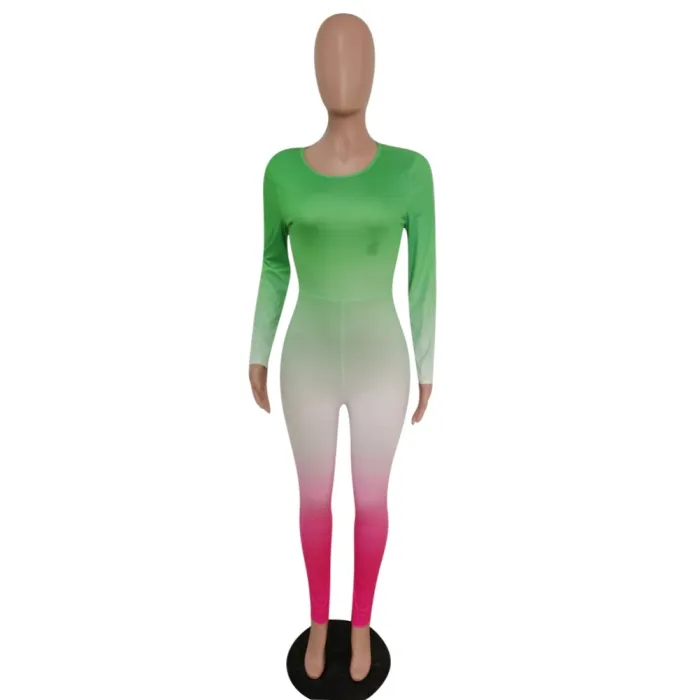 Sexy Gradient Long Sleeve Bodycon Jumpsuit