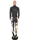 Autumn Cartoon Print Two Piece Tight Pants Set