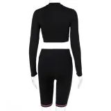 Sports Black Two Piece Biker Shorts Set