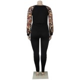 Plus Size Autumn Two Piece Leopard Pants Set