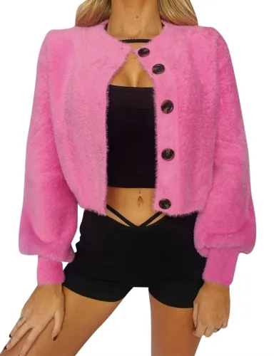 Autumn Short Plush Coat with Pop Sleeves