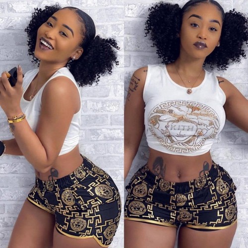 African Print Retro Crop Top and Shorts Set