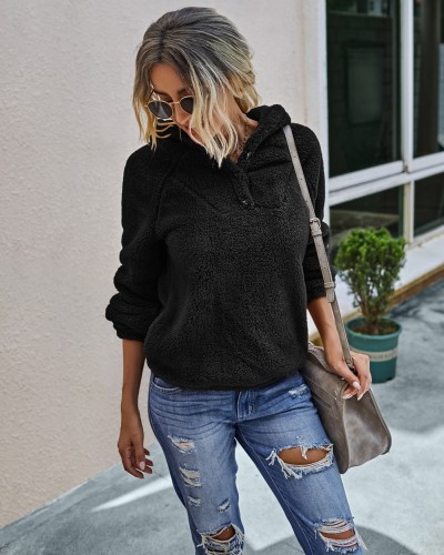 Autumn Plush Plain Hoodie Sweat Top