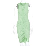 Sexy Sleeveless Ruched Green Midi Dress