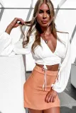 Sexy White Deep-V Vintage Crop Top with Puff Sleeves