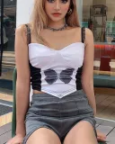 White and Black Butterfly Vintage Strap Crop Top