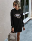 Autumn Lips Print Hoodie Dress