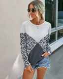 Autumn Contrast Round Neck Leopard Shirt