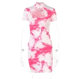 Cut Out Sexy Tie Dye Mini Club Dress