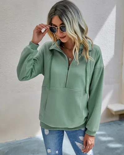 Autumn Plain Pocket Zipper Shirt