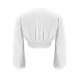 Sexy White Deep-V Vintage Crop Top with Puff Sleeves