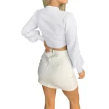 Autumn Knitted Plain Crop Top with Pop Sleeves