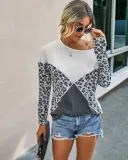 Autumn Contrast Round Neck Leopard Shirt