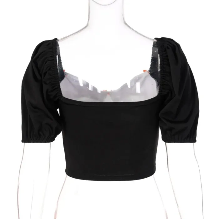 White and Black Butterfly Vintage Crop Top