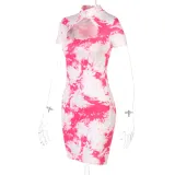 Cut Out Sexy Tie Dye Mini Club Dress