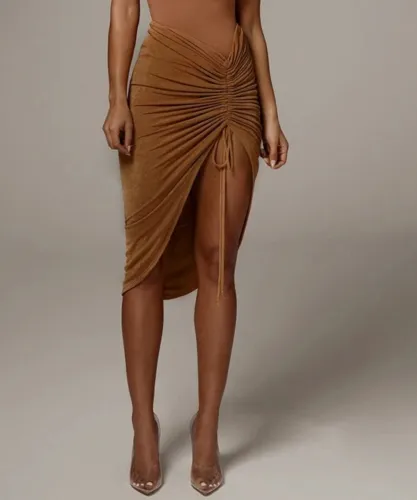 Sexy Irregular Ruched Midi Skirt
