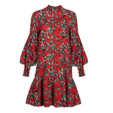 Fall Floral Ruffle Short Dress with Pop Sleeves