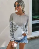 Autumn Contrast Round Neck Leopard Shirt