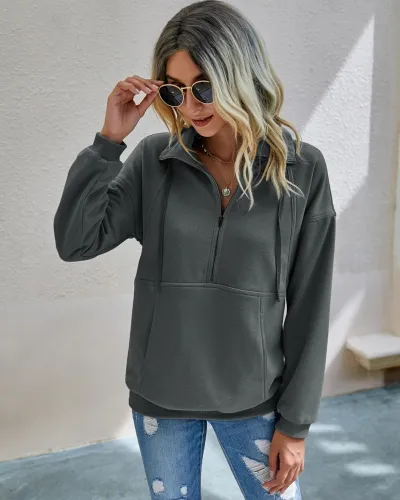Autumn Plain Pocket Zipper Shirt